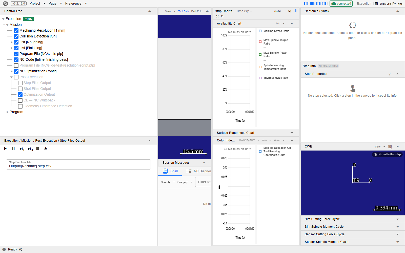 The Post-Execution command in the Mission branch with its five child nodes, each carrying its own checkbox, and the Step File Template field in the panel below